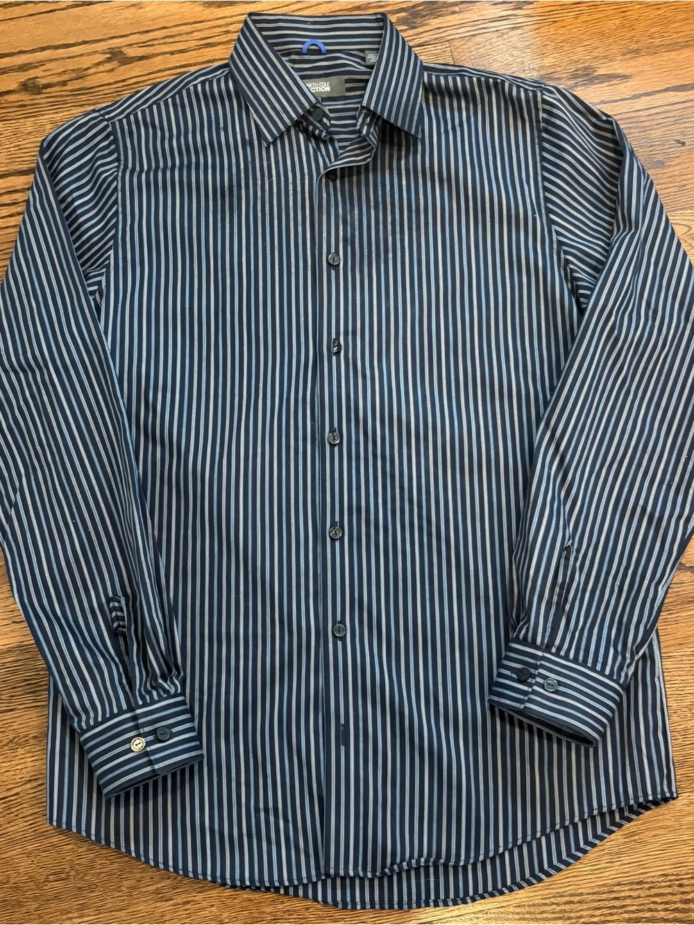 Kenneth Cole Navy and Light Blue Vertical Stripe Dress Shirt